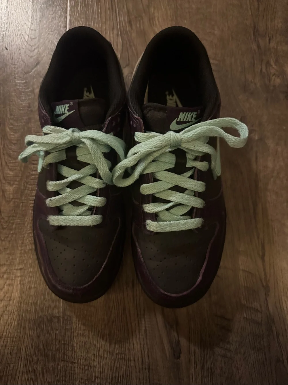 Nike Dunk Low Kids Sneakers Purple/Green Leather Lace-Up Low Top US 5.5Y